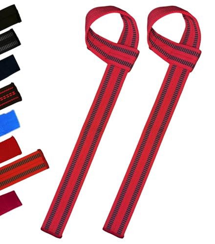 Powerlifting Straps - Heavy Duty Cotton Wrist Wraps Red with Grey Stripe