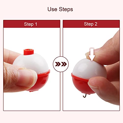Snap-On Fishing Bobbers - Red & White Push Button Buoys, 0.75 Inch, 15pcs