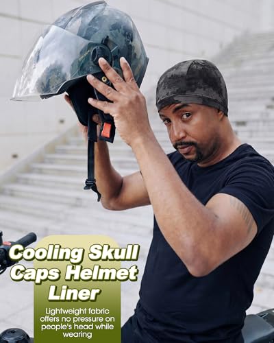 Jeere 9 Pcs Cooling Skull Cap Liner for Men - Sweat-Wicking Cycling Headwear, Forest / Light