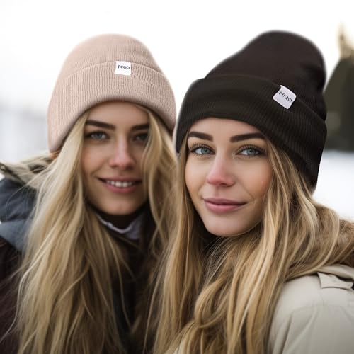 FEQO 4 Pack Satin Lined Beanies - Soft Silk Lined Winter Hats, Black/White/Gray/Oatmeal