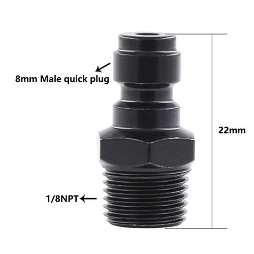 HMKUGO 8mm Quick-Disconnect Plug Adapter, Stainless Steel 1/8" NPT Male Thread PCP Paintball Charging Fittings with Sealing O-Ring