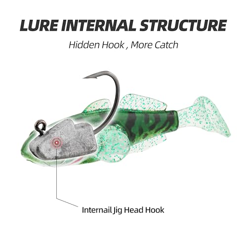 Pre-Rigged Soft Plastic Swimbait Lures - 2.4in 1/4oz for Bass, Trout & Crappie