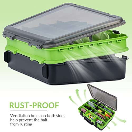 THKFISH Double Sided Green Tackle Box Organizer, 17 Dividers, Large Capacity