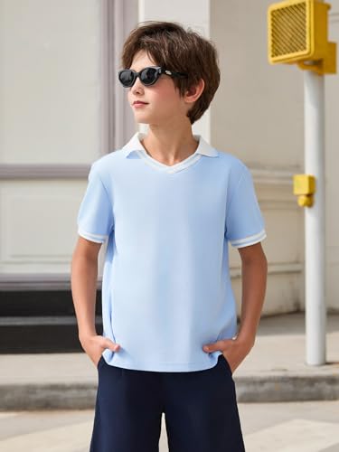 Boys Short Sleeve Pique Polo Shirt - Kids Uniform Golf Shirt - 13-14 Years / Blue