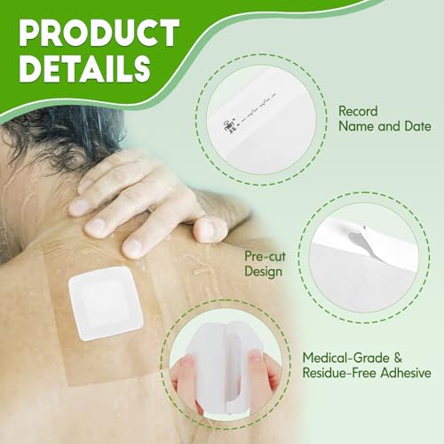 50 Pack Waterproof Transparent Film Dressings - Large 4x4.75 inch, Wound & Post-Surgical Care