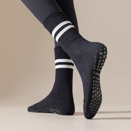 Non-Slip Yoga Pilates Socks with Grips - 3 Pairs Black/White/Pink