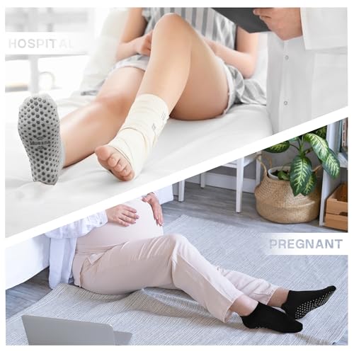 Pilates Grip Socks for Women - Non-Slip Yoga Socks, Medium - Black/Beige/Pink/Green/Purple/Grey