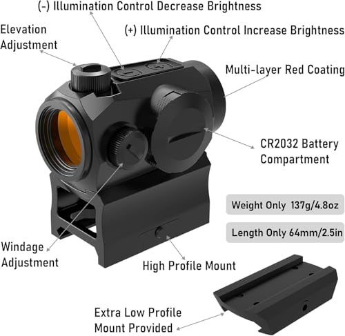 Compact Red Dot Sight with Shake Awake Technology - 2 MOA, IPX7 Waterproof, 11-Level Brightness, Fits 20mm Rail