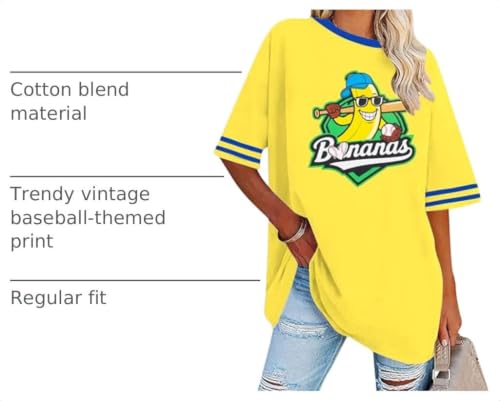 SGYHO Baseball Mom Oversized Women's T-Shirt Game Day Heart Graphic Large Yellow