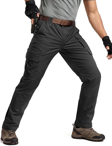TACVASEN Men's 40W x 30L Water-Resistant Ripstop Cargo Work Pants - Black