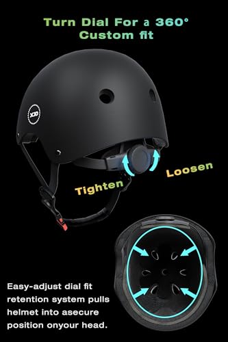 Kids Bike Helmet Set for Ages 3-14, Black & Medium Size with Protective Pads