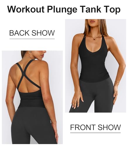 Women's Black Small Racerback Split-Back V-Neck Workout Tank Top