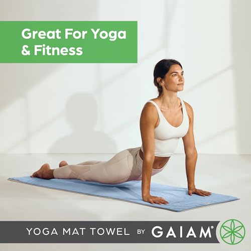 Gaiam Yoga Mat Towel Non-Slip Microfiber Lilac Lace/Skyway - Sweat-Absorbing & Quick-Dry