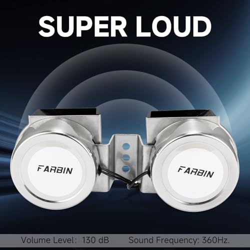 12V Super Loud Marine Horn 125dB Waterproof Stainless Steel Dual-Tone Silver 2pcs