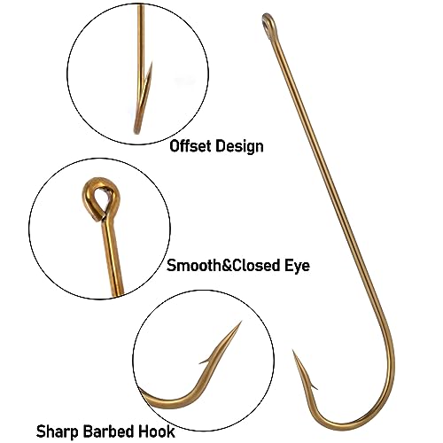 Dr.Fish 6/0 Extra Long Shank Bronze Fishing Hooks 100 Pack for Bass Walleye Panfish