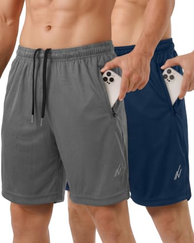 Men's Athletic Shorts - Breathable Mesh 5"/7" Loose-Fit - 2 Pack