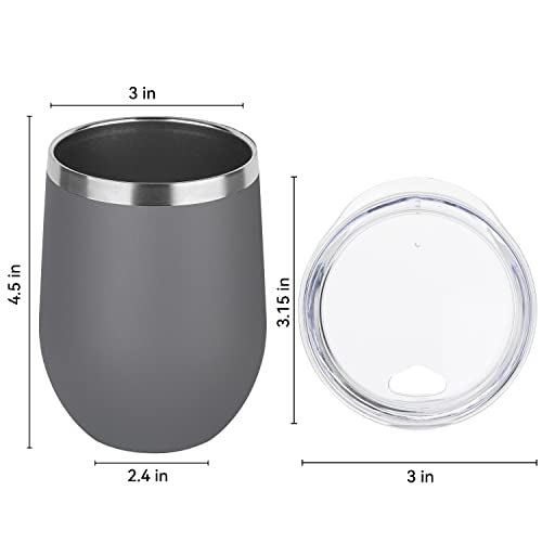 Insulated Stainless Steel Wine Tumbler with Lid - 12oz, Gray