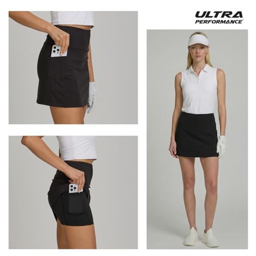 Women's Golf Skirt 2 Pack with Compression Liner & Pockets - Large Black & Grey Athletic Skorts