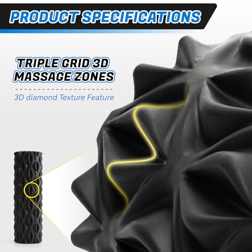 Deep Tissue Foam Roller - Diamond Textured Massage Roller - 15" Black