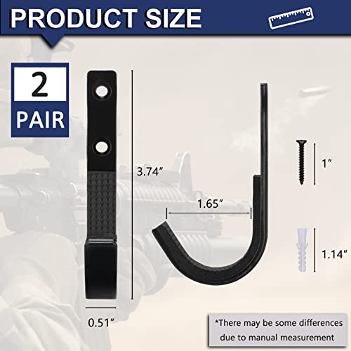Heavy Duty Gun Rack Wall Mount - 2 Pairs Black Horizontal Hooks