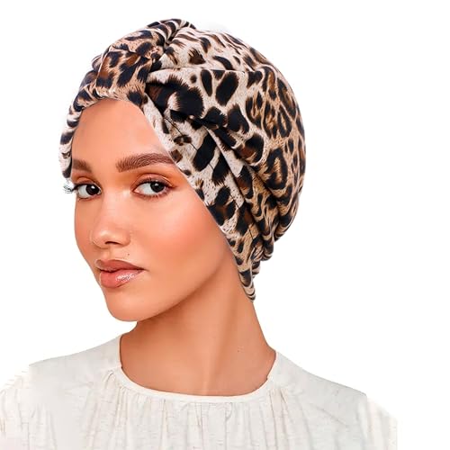 Satin Lined Chemo Turban Beanie for Women - Leopard Print