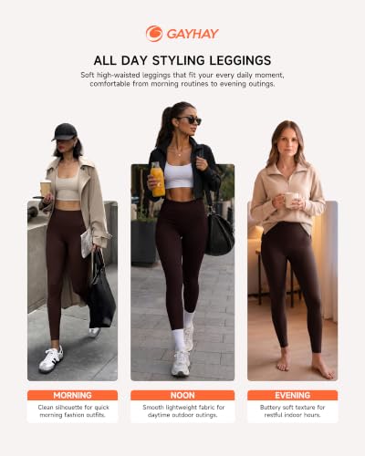 High Waisted Leggings with Pockets for Women - 26 Inch Brown