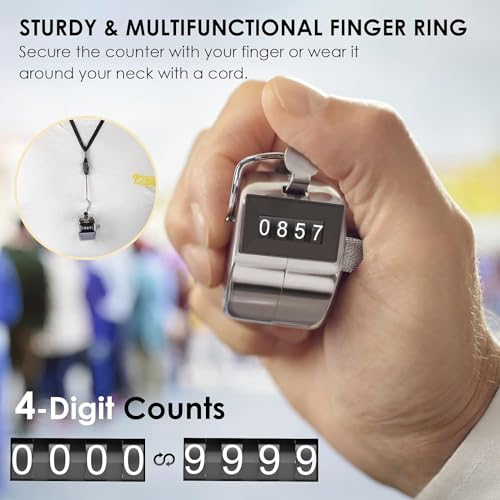 4-Digit Handheld Tally Counter - Durable Metal Mechanical Clicker - 1 Pack
