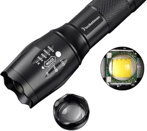Pocketman Super Bright LED Tactical Flashlight 5 Modes Water Resistant Portable Torch