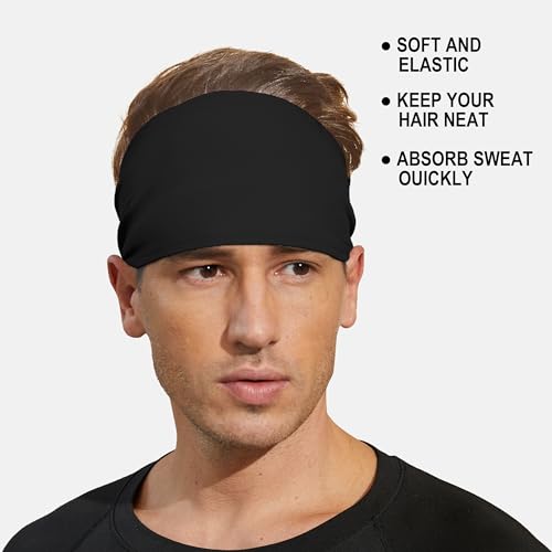 Soft Non-Slip Sports Headbands for Men - 3 Pack Black