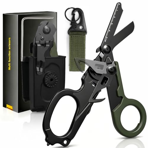 LEARTFYE Trauma Shears Foldable with Holster – Multi-Tool Emergency Scissors, 420HC Stainless Steel, Carbon Black + Army Green