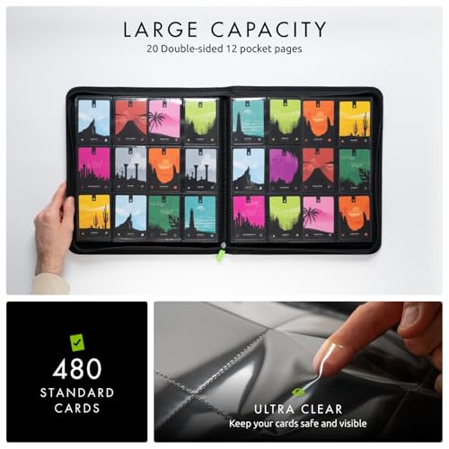 Durable 12-Pocket Trading Card Binder for 480 Cards - Exo-Tec Black