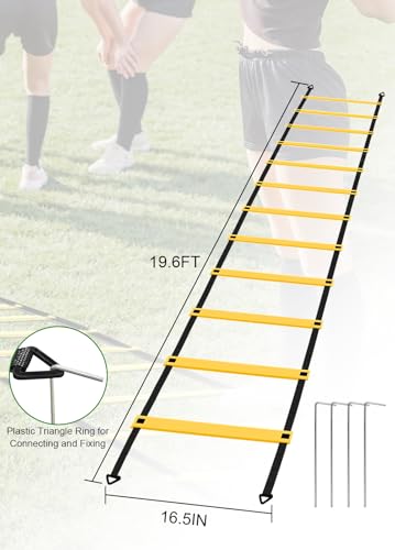 Speed Agility Training Equipment Set - 20ft Ladder, Parachute, Bands & Cones - Warm Yellow