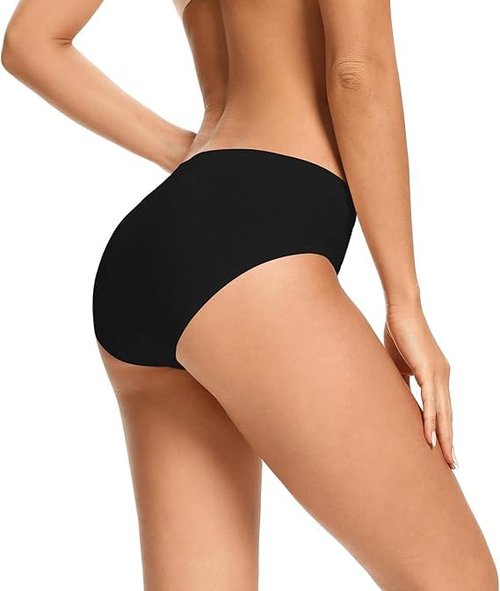 voenxe Seamless Underwear for Women Black,Hipster No Show Ladies Panties Line,Breathable Stretch Bikini,Invisible Workout Briefs,Comfortable Soft Undies,Gym Underpants,5 Pack
