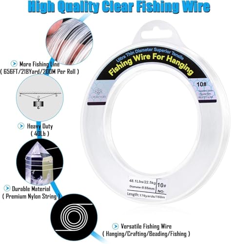 Clear Monofilament Fishing Line for Hanging - 0.55mm, 525ft, 34lb