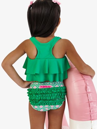 RuffleButts Girls 2T Pink Coastal Cane UPF50+ Sun Protection Bikini Set