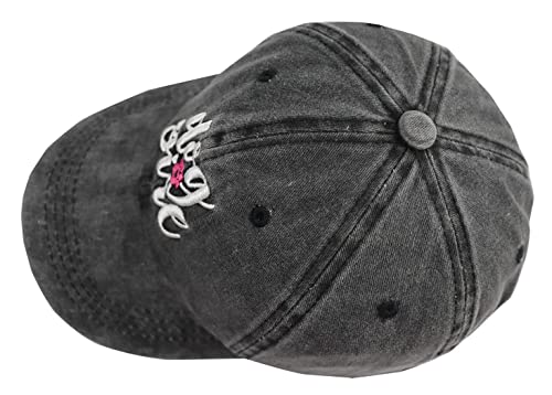 Dog Girl Embroidery Baseball Cap - Adjustable Vintage Denim - Black