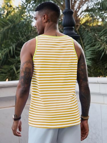 Men's Casual Striped Workout Tank Top - Large Yellow