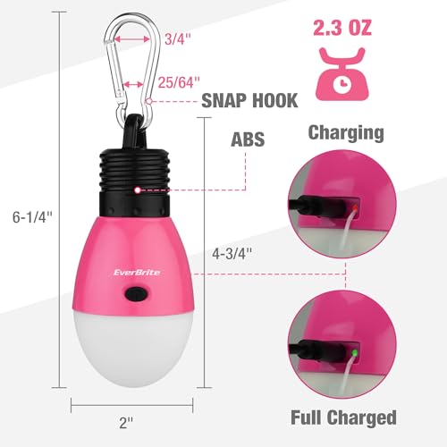 Rechargeable Camping Light with Clip Hook - Pink, 3 Modes