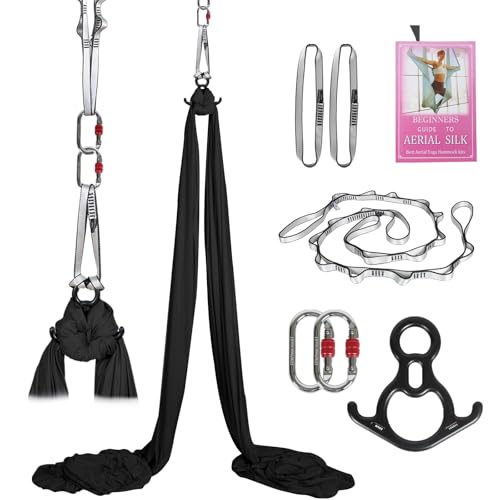 Aerial Silks Kit & Aerial Yoga Hammock - 11Yd Fabric - Black