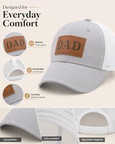 Grey Dad Hat for Men - Adjustable Papa Grandpa Mesh Snapback Trucker Cap