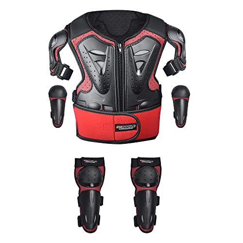 ELCYCO Red Kids Motorcycle Armor Suit with Chest Protector, Elbow & Knee Guards