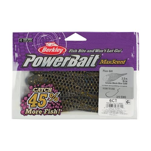 PowerBait MaxScent Flux-Gill Bait - Smoke Black Blue Gold, 3.5"