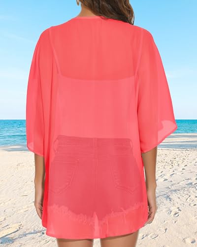Women's Pink Kimono Cardigan Beach Cover-Up - Small