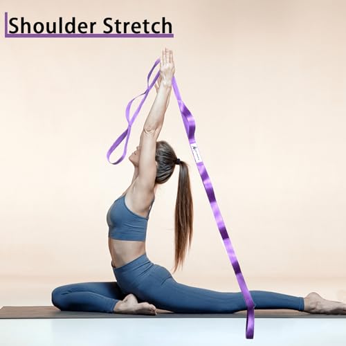 Yoga Stretching Strap with 10 Loops - Purple Non-Elastic Band