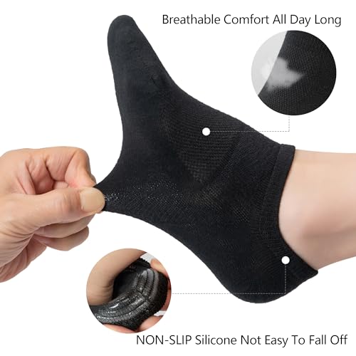 No Show Socks for Women - Cotton Low Cut Non-Slip - 8 Pairs Black