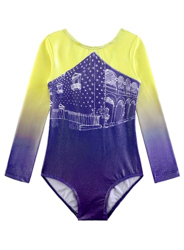 Girls Long Sleeve Gymnastics Leotard - Sparkle Mermaid - 7-8 Years