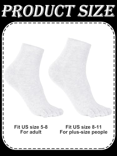 Bencailor Cotton Toe Socks for Women & Men Quarter-Crew Size 6 White