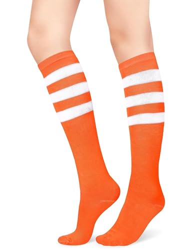 Athletic Knee High Socks - Orange & White Stripe - 1 Pair