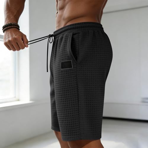 Men's Summer Sweat Shorts - Black, X-Large, Casual Stretch Gym Shorts with Pockets