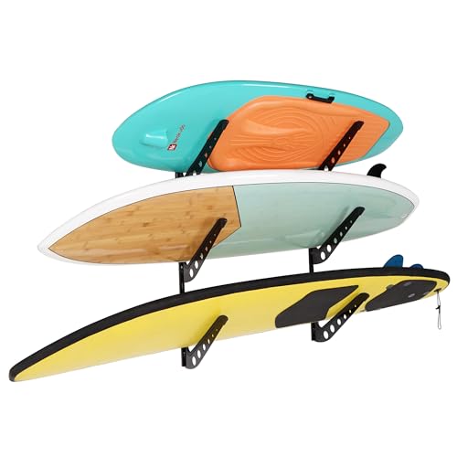 Black 3-Layer Wall Mount Surfboard Rack for Boards Storage, Indoor & Outdoor